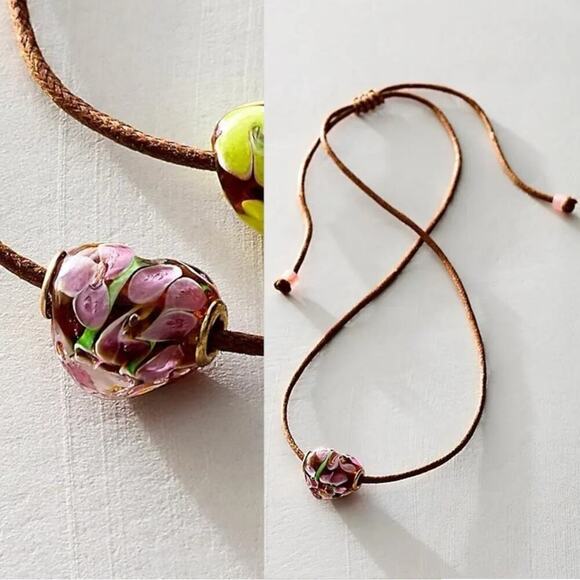 Free People Sinatra Choker in Tan Taupe Bohemian Glass Pendant Necklace NWT NEW - Picture 3 of 9
